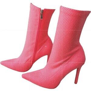 Azalea Wang Life of the Party Pink Embellished Stiletto Boot Barbie Size 9